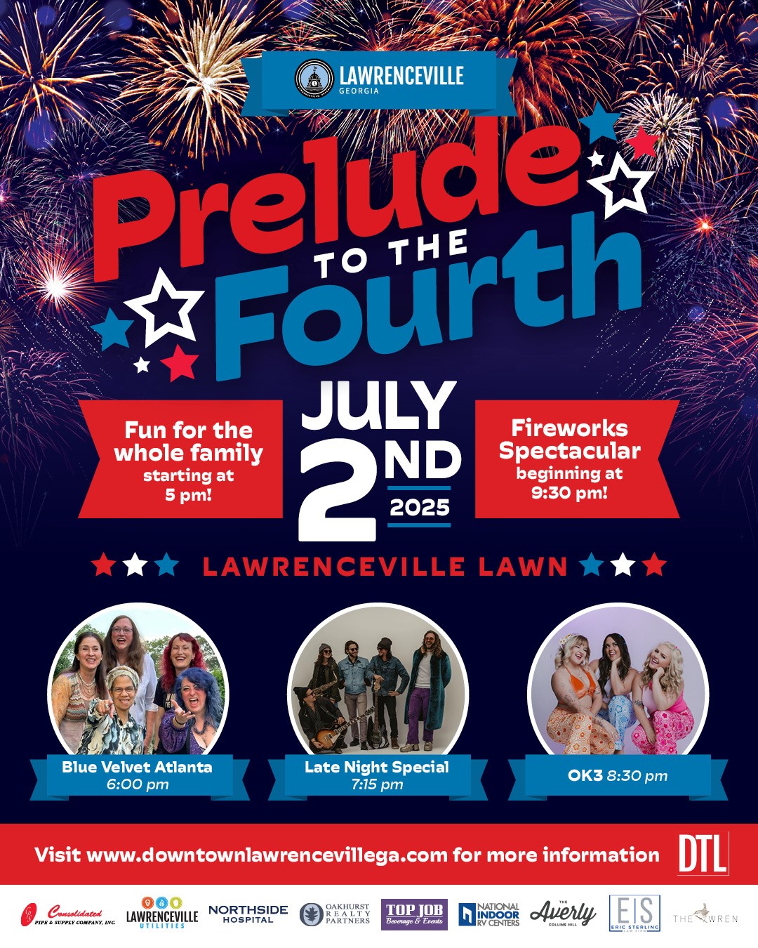 2025 Prelude to the Fourth event graphic in shades of blue and red with event details