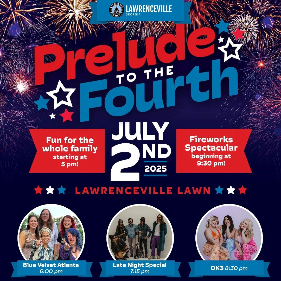2025 Prelude to the Fourth event graphic in shades of blue and red with event details