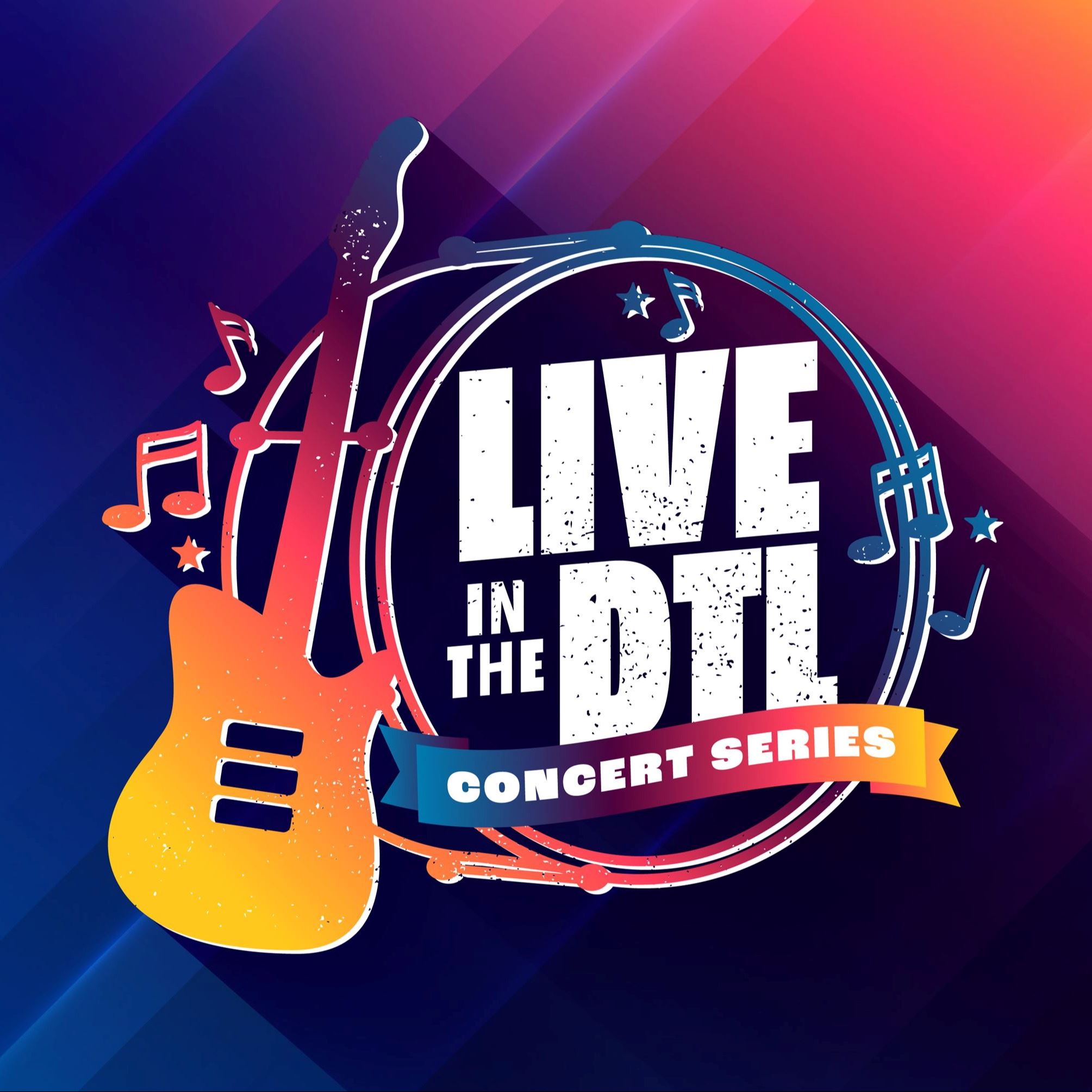 LIVE in the DTL Concert Heart Breaker- LIVE in DTL Guitar musical notes in purple pink and yellow