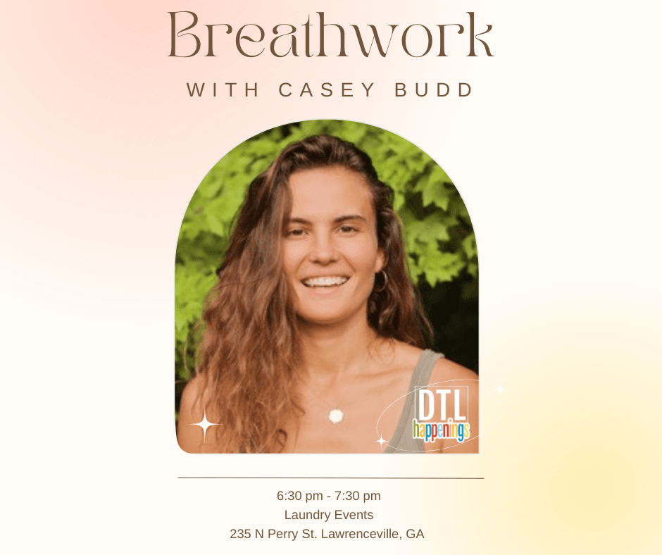 Graphic promoting breathwork workshop with Casey Budd