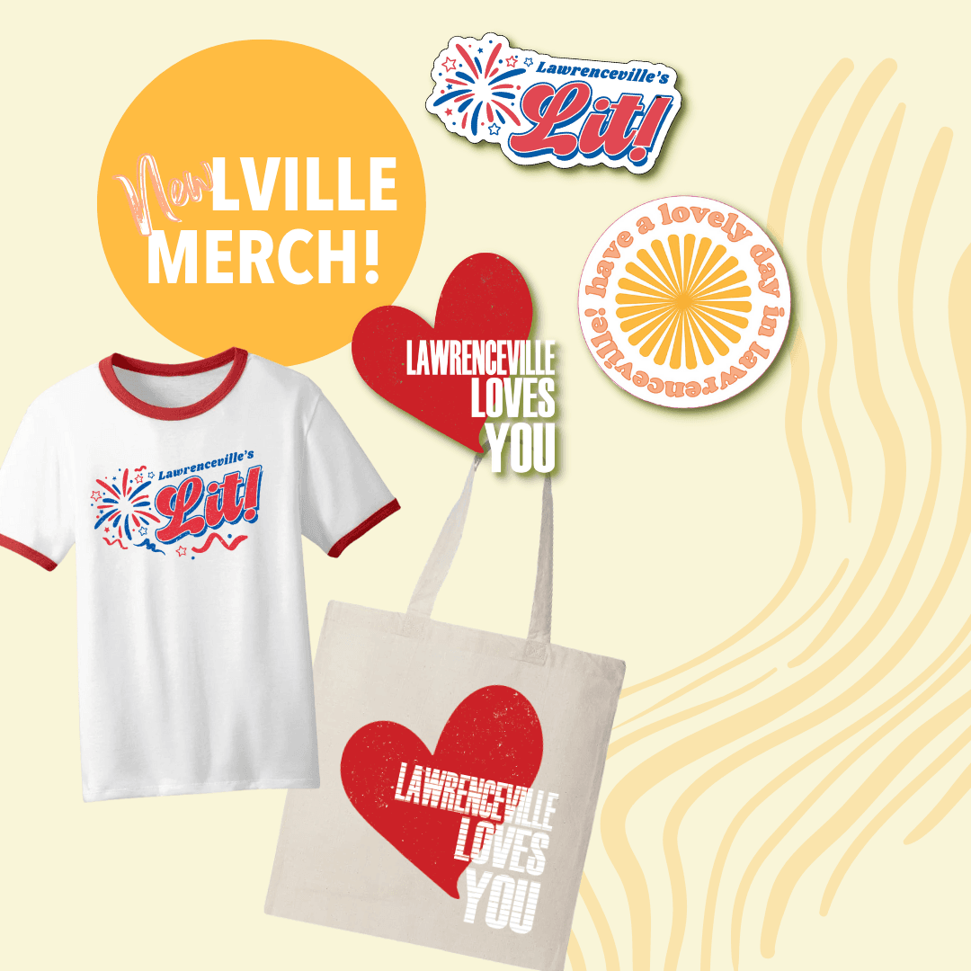 City of Lawrenceville themed merch items for sale at Lawrenceville events