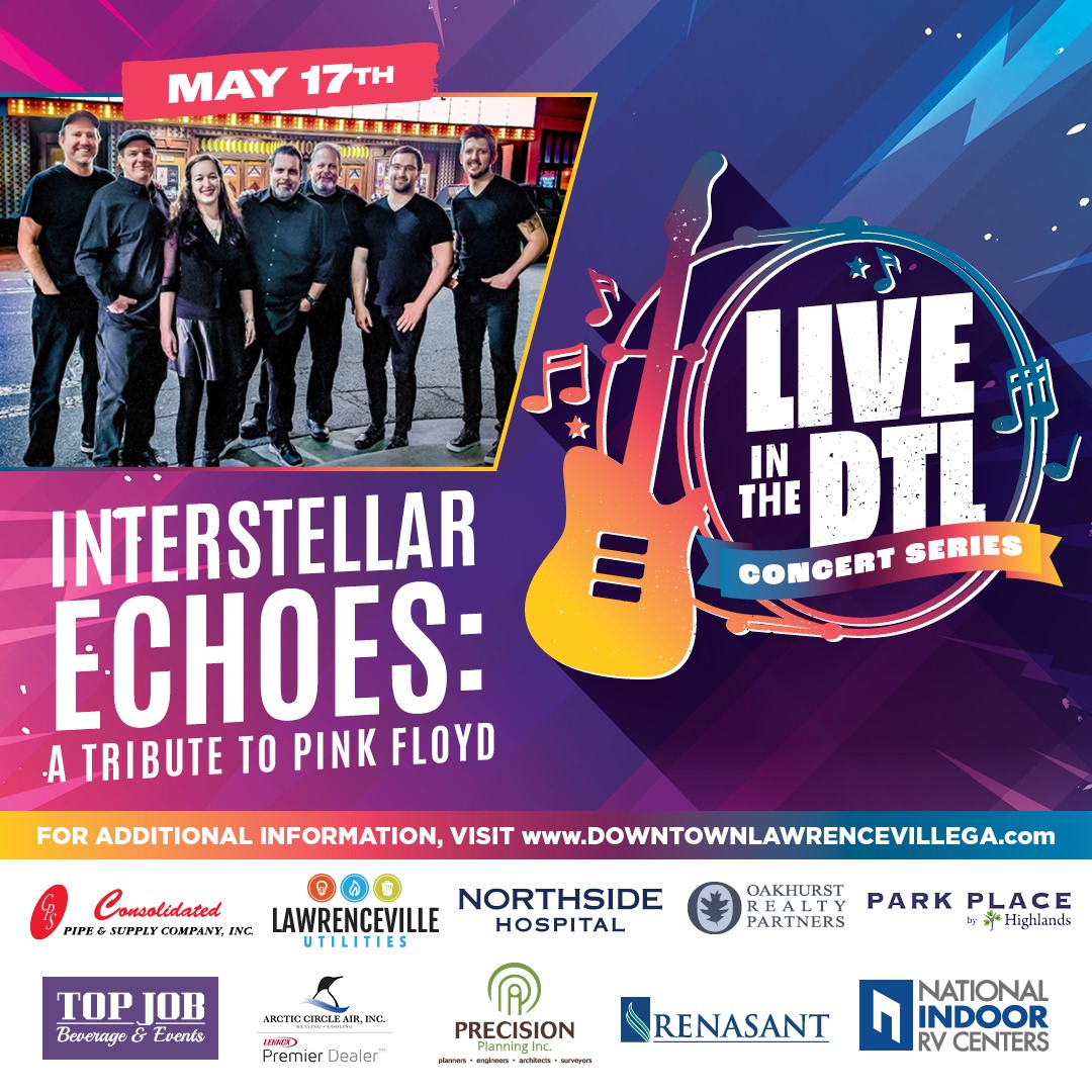 LIVE in the DTL concert series graphic featuring Interstellar Echoes and sponsors
