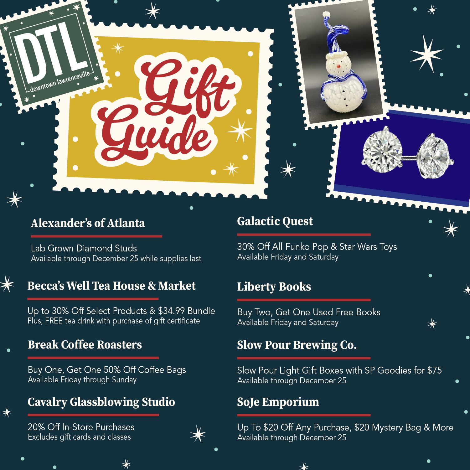 2024 DTL Holiday Gift Guide listing out businesses deals